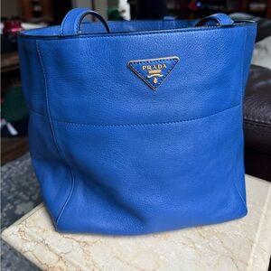 Prada Blue Leather Tote Bag with Structured Design